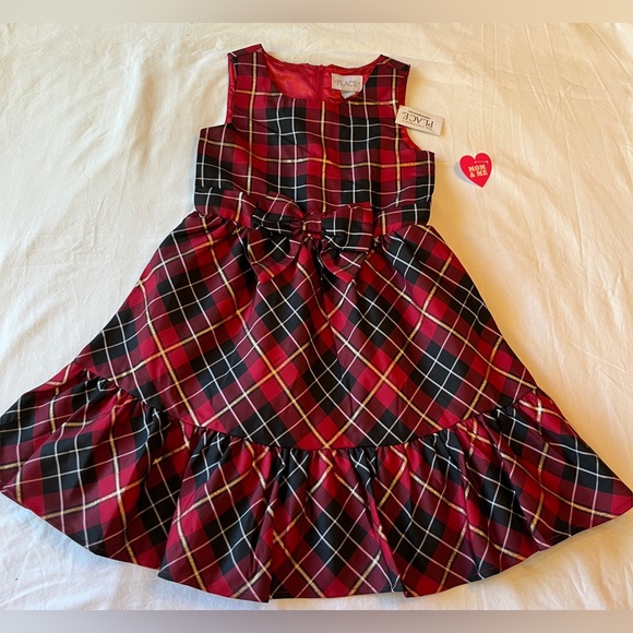 The Children's Place Girls Plaid Satin Tiered Fit & Flare Dress Size 6X-7 NWT - Picture 4 of 8